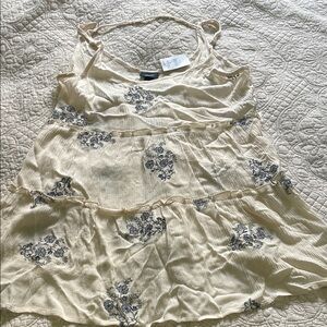 Buckle Cream and Blue Tiered Embellished Camisole